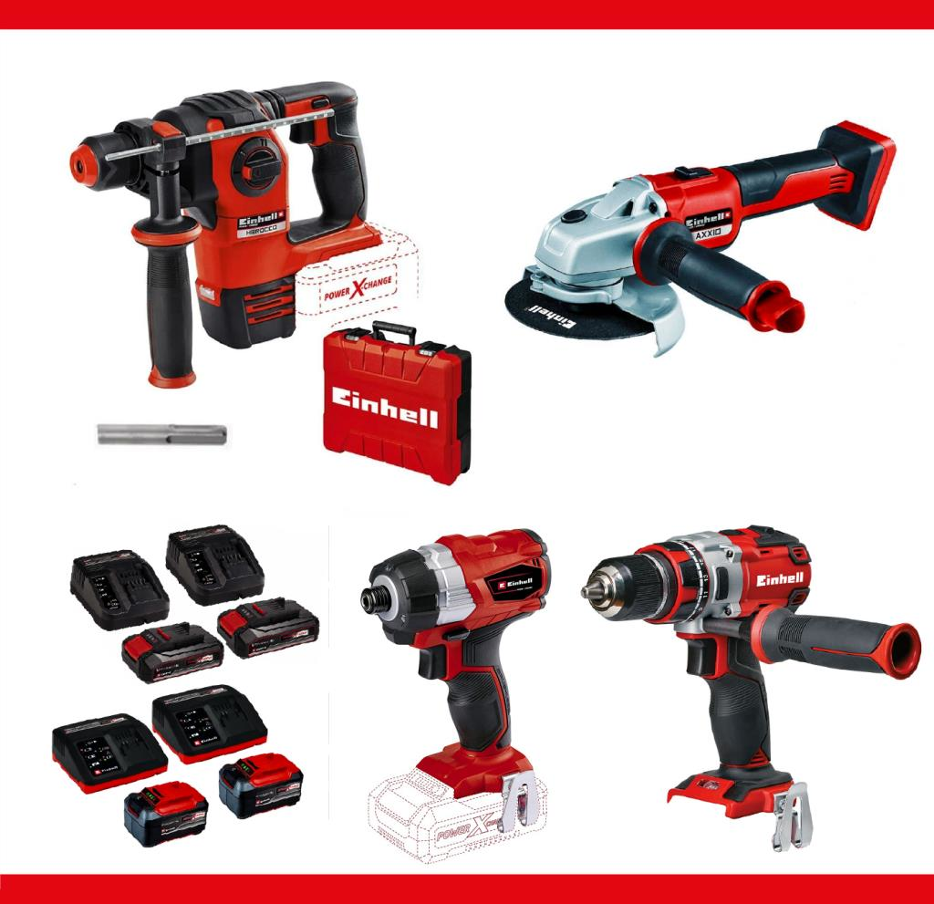 Einhell 18V Herocco Kırıcı Delici Matkap +Axxio Avuç Taşlama +TP-CD Darbeli Matkap+TE-CI Darbeli Vidalama + 5 Amper+ 2 Amper Akü ve Şarj Cihazı Set