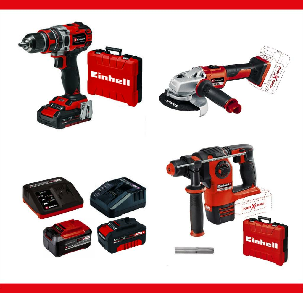 Einhell 18V TE-CD Darbeli Matkap + Herocco Kırıcı Delici+ Axxio Avuç Taşlama+ 5 Amper +4 Amper+2 Amper Akü ve Şarj Cihazı Seti