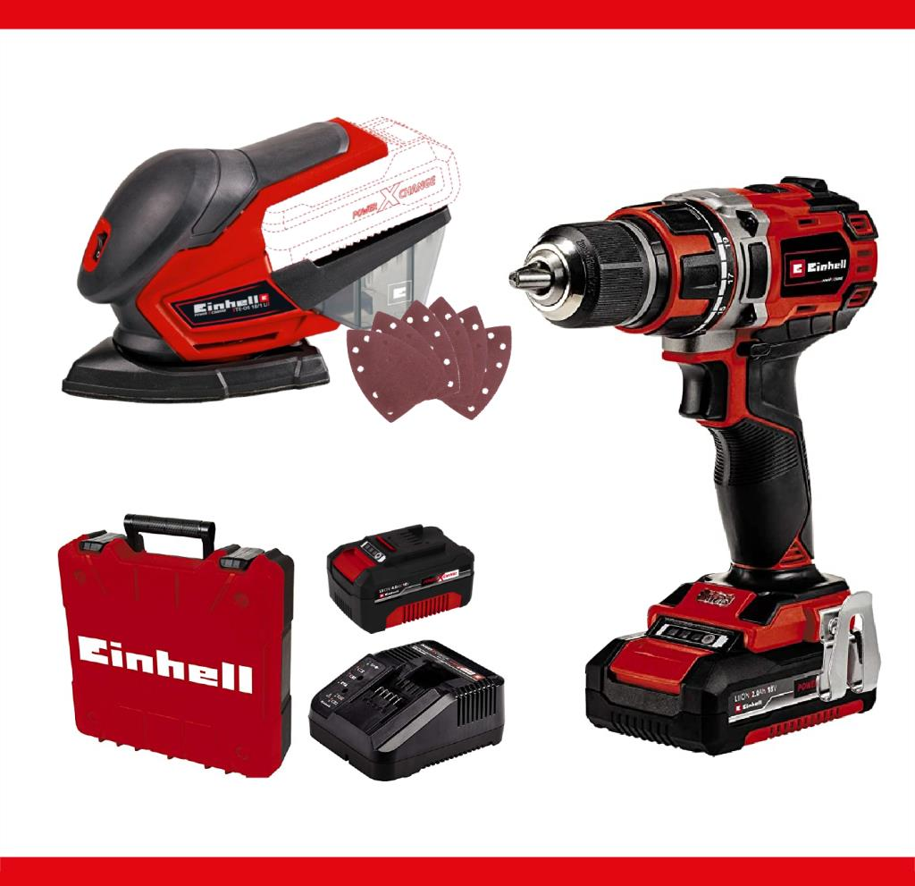 Einhell 18V TE-CD Darbeli Vidalama+ Akülü Zımpara 4 Amper+ 2 Amper Akü ve Şarj Cihazı Seti