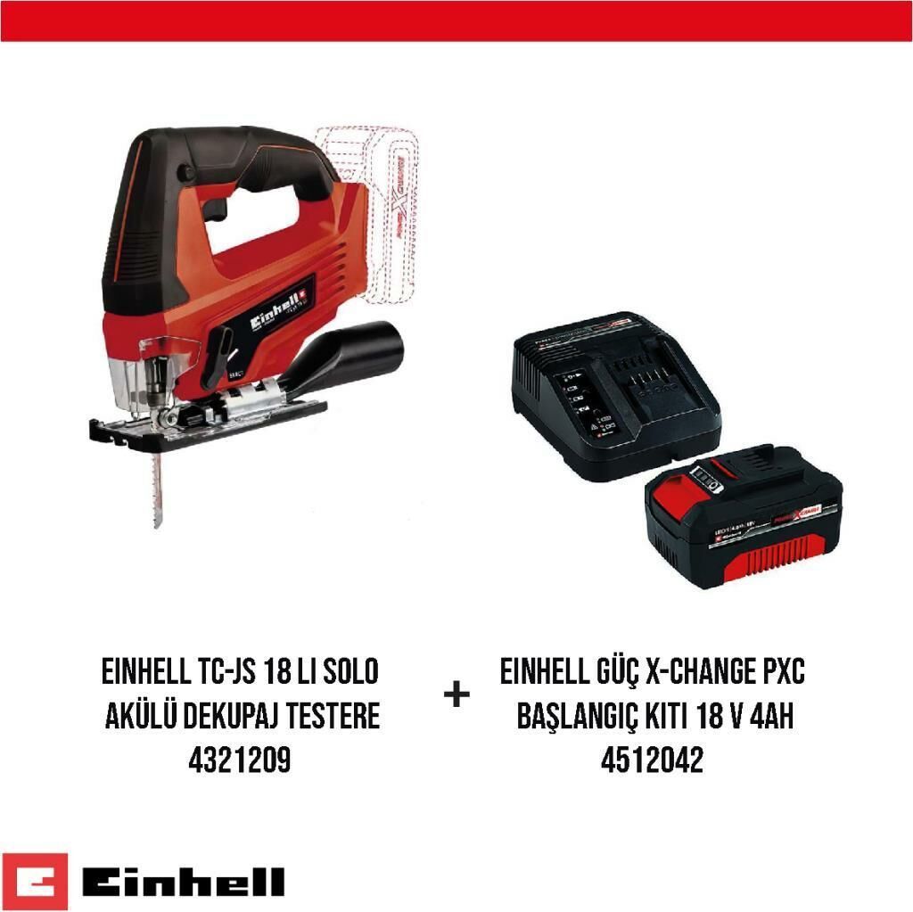 Einhell TC-JS 18 Li Dekupaj Testere ve X-Change PXC Başlangıç Kiti Seti
