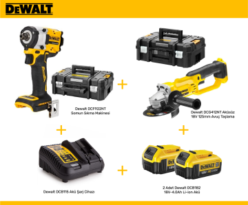 Dewalt DCG412NT  Avuç Taşlama ve DCF922NT Somun Sıkma Makinesi Seti  (2x4 Ah Akü ve Şarj Cihazı)