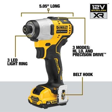 Dewalt DCF801D2-QW  12V 2.0AH Kömürsüz Kompakt Darbeli Tornavida