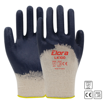 Beybi Elora LK100 Pamuk Astarlı Nitril Eldiven/Yarımaplı Sarı&Lacivert
