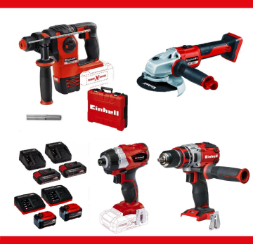 Einhell 18V Herocco Kırıcı Delici Matkap +Axxio Avuç Taşlama +TP-CD Darbeli Matkap+TE-CI Darbeli Vidalama + 5 Amper+ 2 Amper Akü ve Şarj Cihazı Set