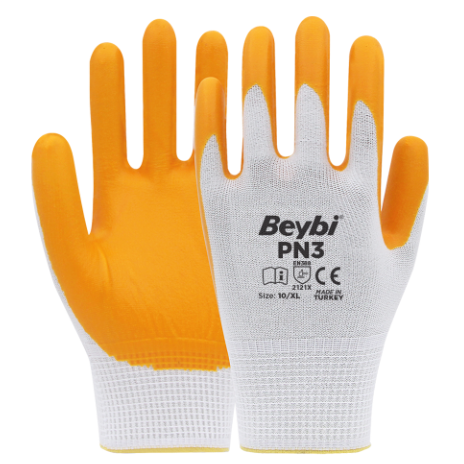 Beybi PN3 Nitril Sarı Beyaz Eldiven